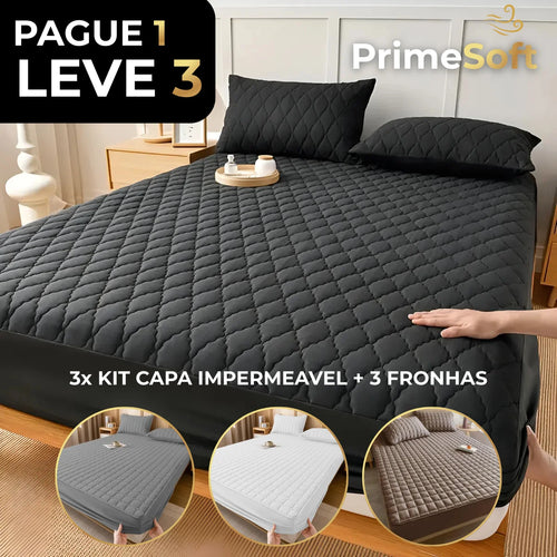 (PAGUE 1 LEVE 3) Prime Soft™ - kit Jogo de Cama Impermeável com Capa e 3 Fronhas + Brindes