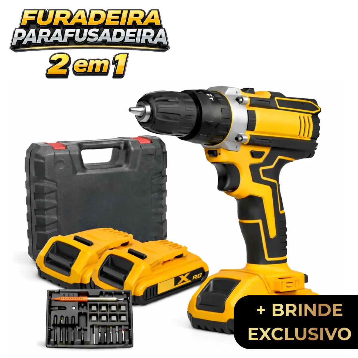 Kit Furadeira e Parafusadeira 48V - Com 2 Baterias e Maleta de Acessórios + Brindes