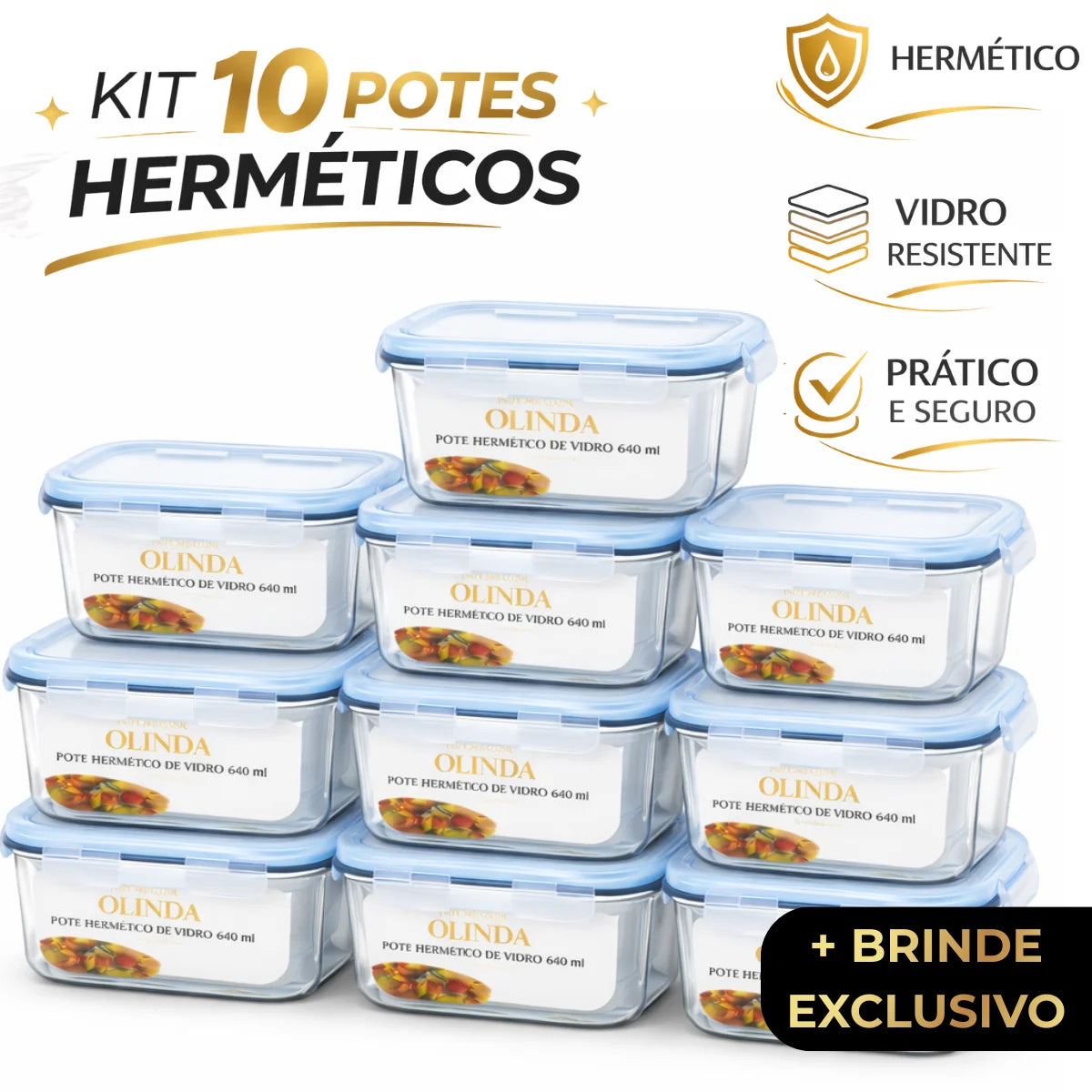 Compre 5 Leve 10 - Kit Premium com 10 Potes Herméticos + Brindes